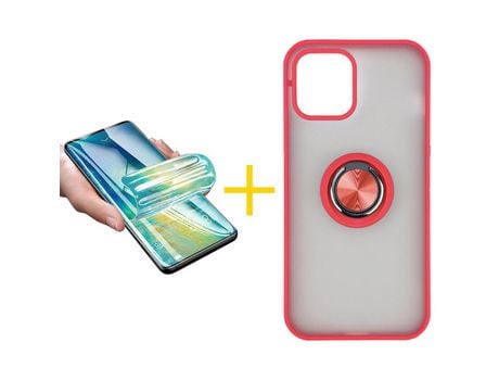 Pack 1 Película + Funda SKYHE para Apple iPhone 13 Mini Gel Bumper con Anillo Rojo