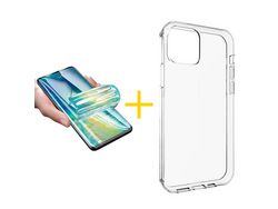 Pack 1 X Protector de Vidrio Templado Hidrogel + Funda ACCETEL para iPhone 13 Silicona Liso Transparente Clear