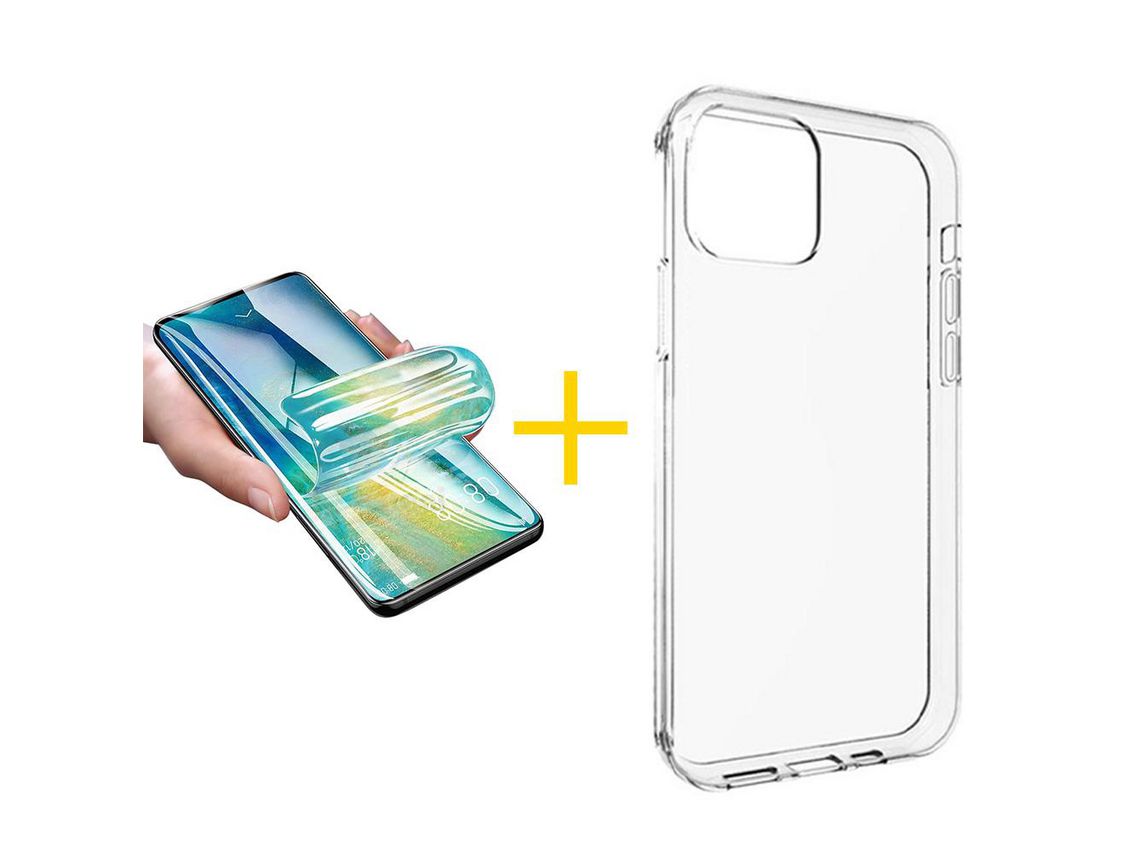 Pack 1 X Protector de Vidrio Templado Hidrogel + Funda ACCETEL para iPhone 13 Silicona Liso Transparente Clear