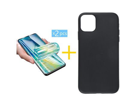 Pack 2 Películas + Funda SKYHE para Apple iPhone 13 Mini Silicona Liso Negro