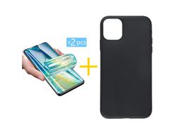 Pack 2 X Protector de Vidrio Templado Hidrogel + Funda ACCETEL para iPhone 13 Silicona Liso Negro