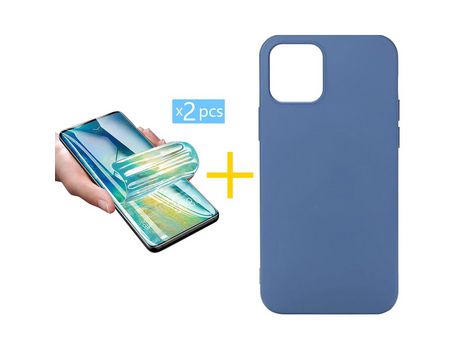Pack 2 Películas + Funda SKYHE para Apple iPhone 13 Pro Max Silicona Líquida Azul