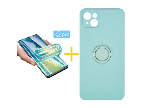 Pack 2 Películas + Funda SKYHE para Apple iPhone 13 Mini Gel O-Ring Verde-Auga