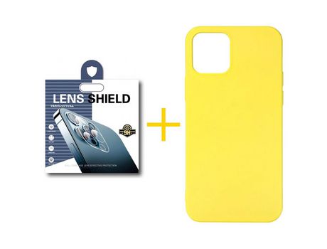Pack 1 Película de Cámara Trasera + Funda SKYHE para Apple iPhone 13 Pro Max Silicona Líquida Amarillo