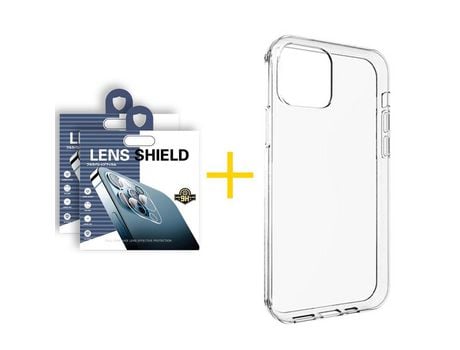 Pack 2 Películas de Cámara Trasera + Funda SKYHE para Apple iPhone 13 Pro Silicona Liso Incoloro Clear