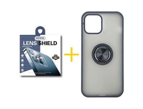 Pack 1 X Protector de Cámara Trasera + Funda ACCETEL para iPhone 13 Gel Bumper con Anillo Negro