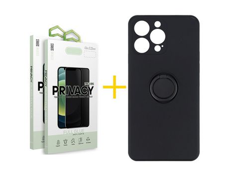 Pack 2 Películas Antiespía + Funda SKYHE para Apple iPhone 13 Pro Max Gel O-Ring Negro