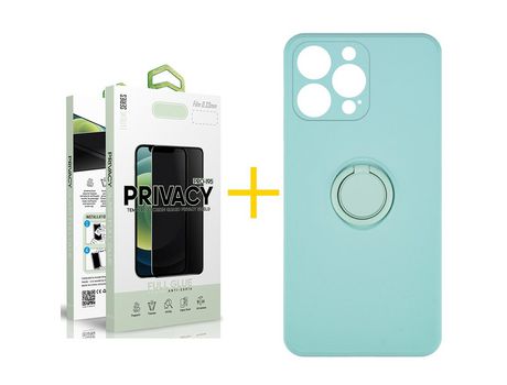 Pack 1 Película Antiespía + Funda SKYHE para Apple iPhone 13 Pro Max Gel O-Ring Verde-Auga