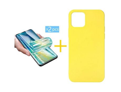 Pack 2 Películas + Funda SKYHE para Apple iPhone 13 Mini Silicona Líquida Amarillo