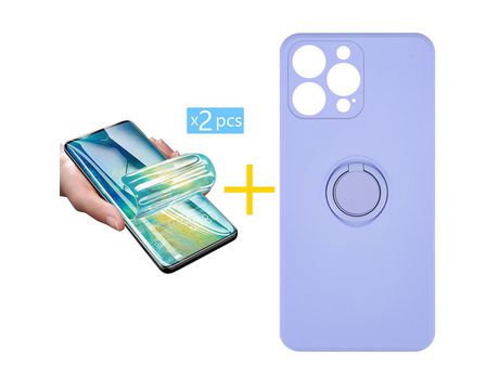 Pack 2 Películas + Funda SKYHE para Apple iPhone 13 Pro Max Gel O-Ring Morado