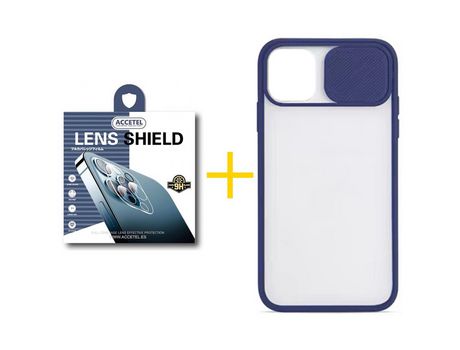 Pack 1 X Protector de Cámara Trasera + Funda ACCETEL para iPhone 13 Pro Max Gel Protección Cámara Azul Oscuro