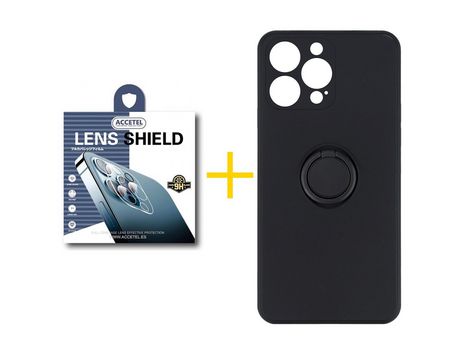 Pack 1 X Protector de Cámara Trasera + Funda ACCETEL para iPhone 13 Pro Max Gel O-Ring Negro