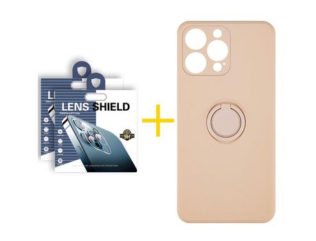 Pack 2 Películas de Cámara Trasera + Funda SKYHE para Apple iPhone 13 Pro Gel O-Ring Rosa Pastel