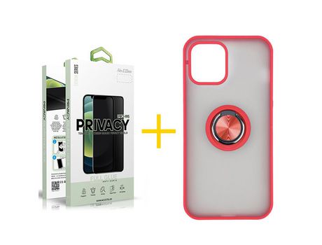 Pack 1 Película Antiespía + Funda SKYHE para Apple iPhone 13 Pro Max Gel Bumper con Anillo Rojo