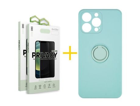 Pack 2 Películas Antiespía + Funda SKYHE para Apple iPhone 13 Pro Max Gel O-Ring Verde-Auga