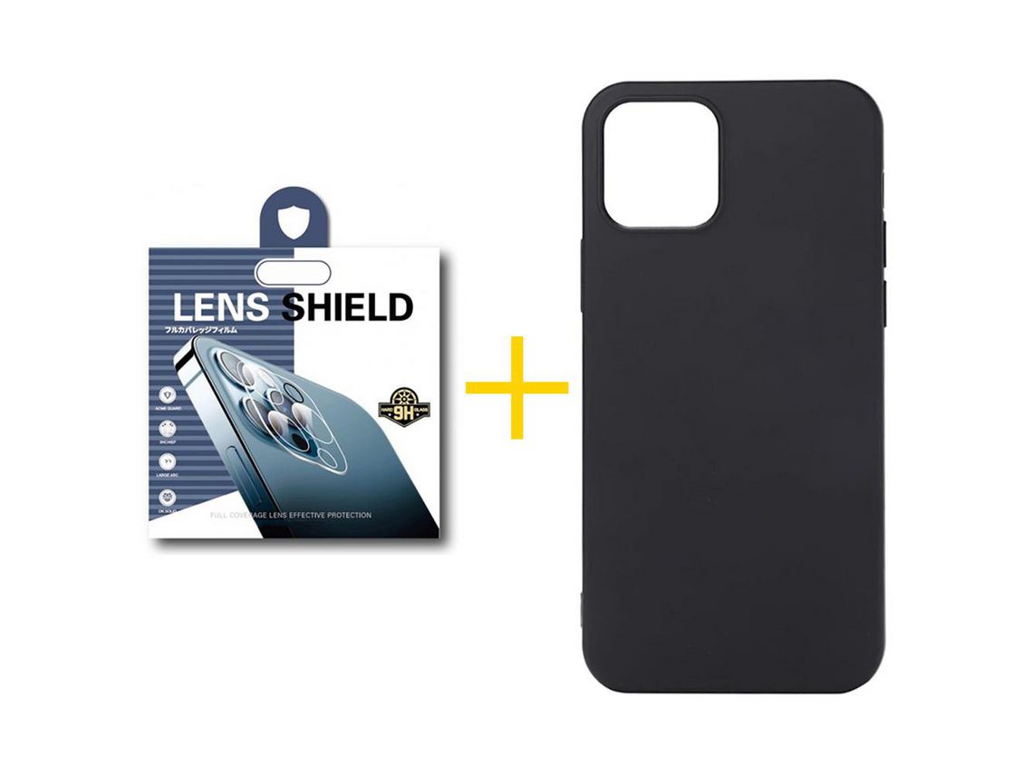 Pack 1 Película de Cámara Trasera + Funda SKYHE para Apple iPhone 13 Silicona Líquida Negro