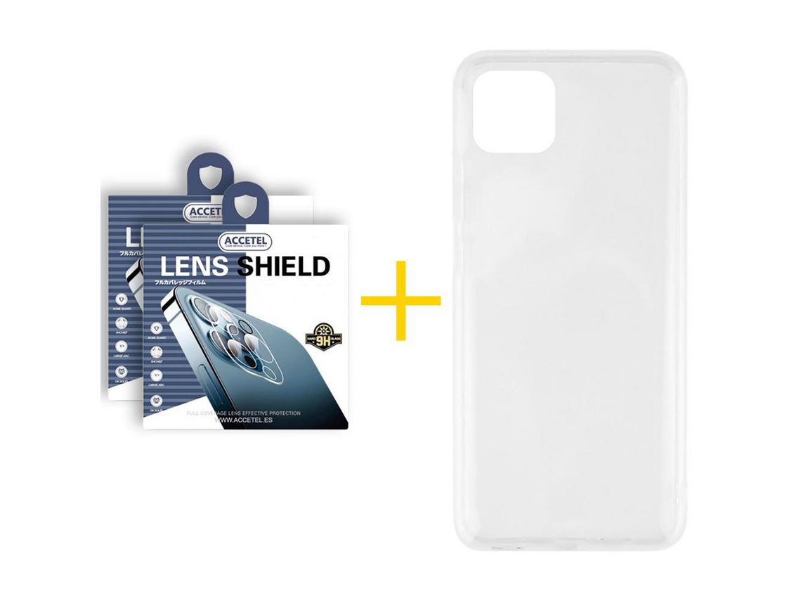Pack 2 X Protector de Cámara Trasera + Funda ACCETEL para iPhone 13 Silicona Líquida Transparente Clear