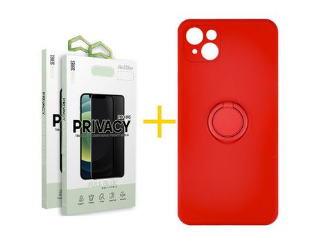 Pack 2 Películas Antiespía + Funda SKYHE para Apple iPhone 13 Mini Gel O-Ring Rojo
