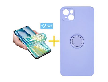 Pack 2 Películas + Funda SKYHE para Apple iPhone 13 Mini Gel O-Ring Morado