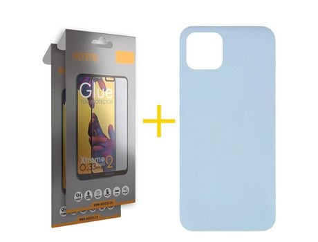 Pack 2 x Protector de Vidrio Templado Full + Funda ACCETEL para iPhone 12 Silicona Líquida Azul