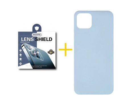 Pack 1 x Protector de Cámara + Funda ACCETEL para iPhone 11 Pro Max Silicona Líquida Azul Claro