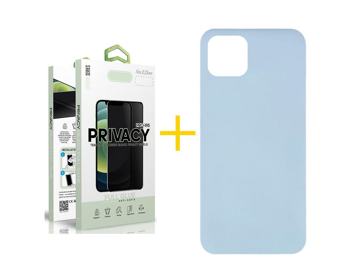 Pack 1 Película Antiespía + Funda SKYHE para Apple iPhone 11 Pro Max Silicona Líquida Azul Claro