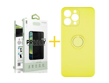 Pack 1 Película Antiespía + Funda SKYHE para Apple iPhone 12 Pro Gel O-Ring Amarillo
