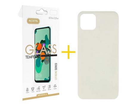 Pack 1 x Protector de Vidrio Templado 2.5D + Funda ACCETEL para iPhone 11 Pro Silicona Líquida Arena