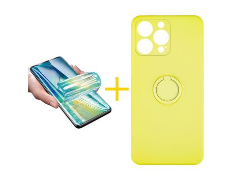 Pack 1 x Protector de Hidrogel + Funda ACCETEL para iPhone 12 Pro Gel O-Ring Amarillo