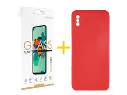 Pack 1 Película 2.5D + Funda SKYHE por Apple iPhone XS Max Silicona Líquida Rojo