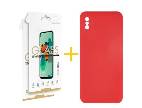 Pack 2 Películas 2.5D + Funda SKYHE por Apple iPhone XS Max Silicona Líquida Rojo