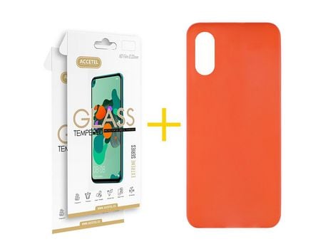Pack 2 X Protector de Vidrio Templado 2.5D + Funda ACCETEL para iPhone XS Max Silicona Liso Rojo