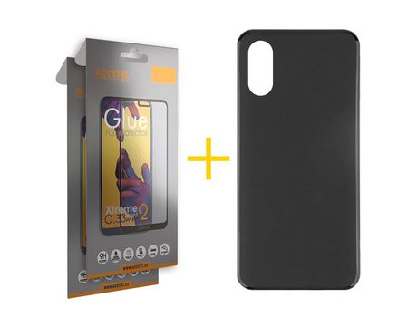 Pack 2 X Protector de Vidrio Templado Full + Funda ACCETEL para iPhone XS Max Silicona Liso Negro