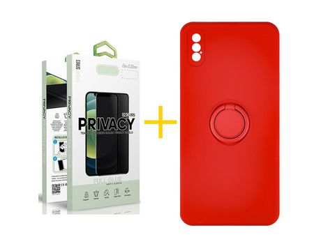 Pack 1 Película Antiespía + Funda SKYHE por Apple iPhone XS Max Gel O-Ring Rojo