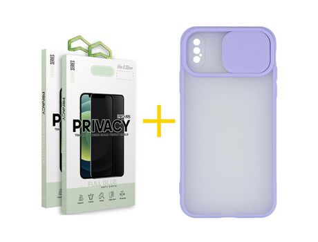 Pack 2 Películas Antiespía + Funda SKYHE por Apple iPhone XS Max Gel Protteción Cámara Violeta