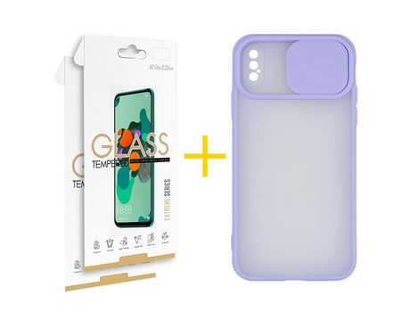 Pack 2 Películas 2.5D + Funda SKYHE por Apple iPhone XS Max Gel Protteción Cámara Violeta