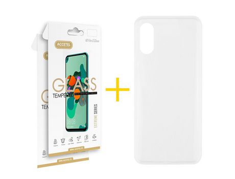Pack 2 X Protector de Vidrio Templado 2.5D + Funda ACCETEL para iPhone XS Max Silicona Liso Transparente Clear