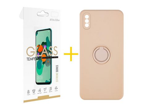 Pack 1 Película 2.5D + Funda SKYHE por Apple iPhone XS Max Gel O-Ring Rosa Pastel