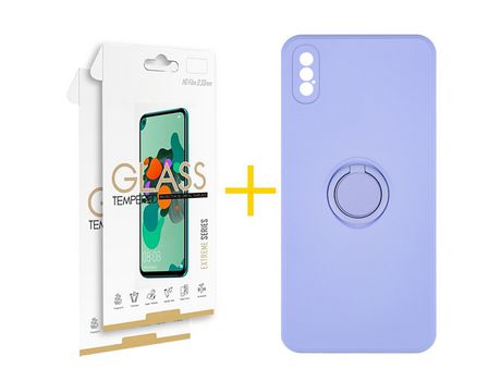 Pack 2 Películas 2.5D + Funda SKYHE para iPhone XS Max Gel O-Ring Morado