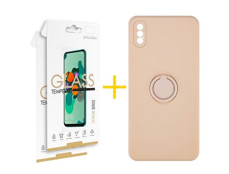 Pack 2 Películas 2.5D + Funda SKYHE por Apple iPhone XS Max Gel O-Ring Rosa Pastel
