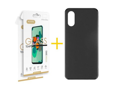 Pack 2 X Protector de Vidrio Templado 2.5D + Funda ACCETEL para iPhone XS Max Silicona Liso Negro