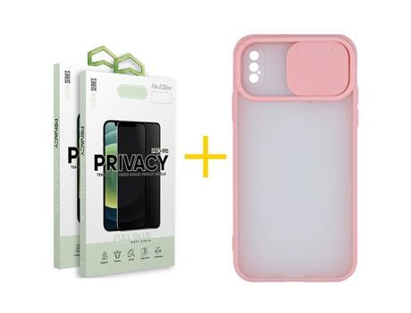 Pack 2 Películas Antiespía + Funda SKYHE por Apple iPhone XR Gel Protteción Cámara Rosa