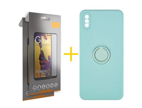 Pack 2 Películas Full + Funda SKYHE por Apple iPhone XS Max Gel O-Ring Verde-Auga
