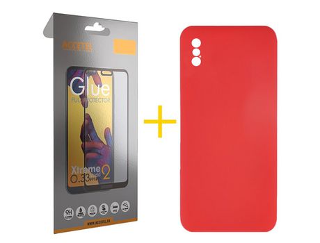 Pack 1 X Protector de Vidrio Templado Full + Funda ACCETEL para iPhone XS Max Silicona Líquida Rojo