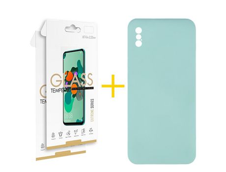 Pack 2 Películas 2.5D + Funda SKYHE por Apple iPhone XS Max Silicona Líquida Verde-Água