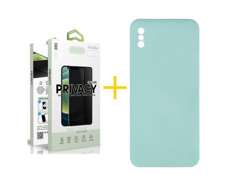 Pack 1 Película Antiespía + Funda SKYHE por Apple iPhone XS Max Silicona Líquida Verde-Água