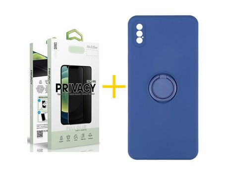 Pack 1 Película Antiespía + Funda SKYHE por Apple iPhone XS Max Gel O-Ring Azul