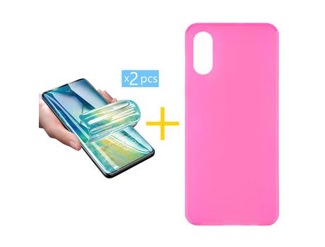 Pack 2 X Protector de Vidrio Templado Hidrogel + Funda ACCETEL para iPhone XS Max Silicona Liso Rosa