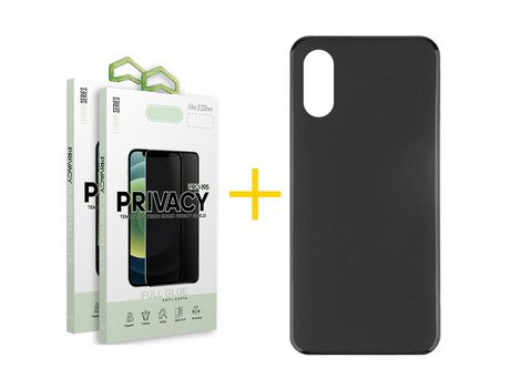 Pack 2 Películas Antiespía + Funda SKYHE por Apple iPhone XS Max Silicona Liso Negro