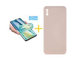 Pack 2 Películas + Funda SKYHE por Apple iPhone XS Max Silicona Líquida Rosa